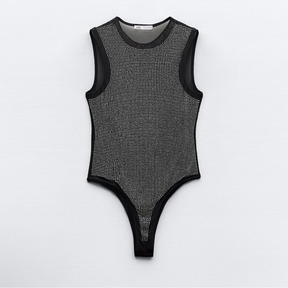 Zara Black & Silver rhinestone Bodysuit One Piece - Picture 1 of 8